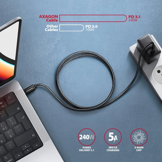 Cablu USB-C la USB-C, 1m, 240W, 8K HD, Negru