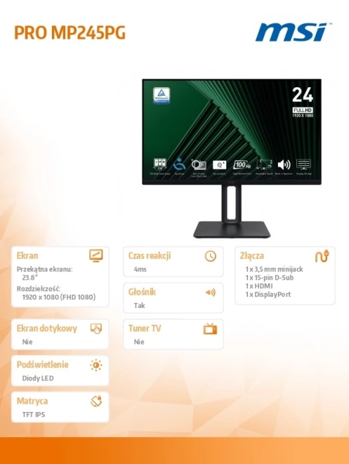 Monitor led de 23.8 inci fhd 100hz negru