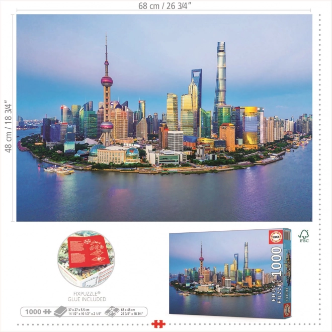 Educa Puzzle Panorama Shanghai la apus de soare 1000 de piese