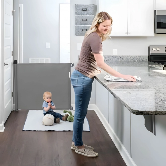 Bariera retractabilă pentru copii și animale de companie Ecotoys, 180 cm, gri