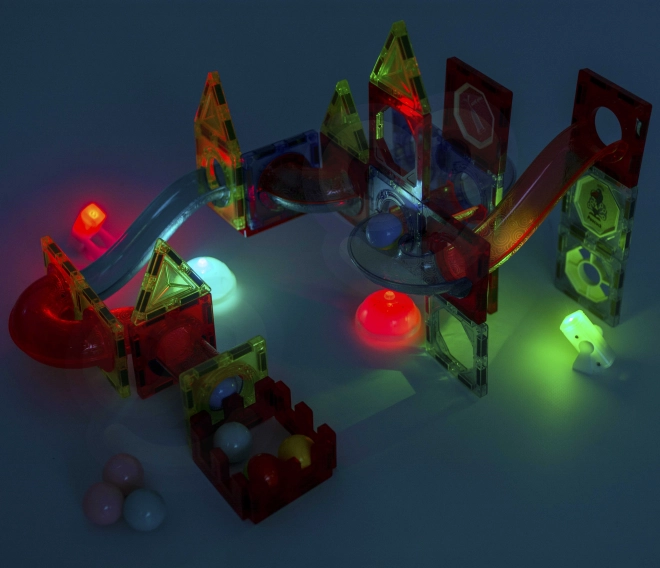 Set de construcție magnetic cu bile luminoase - 75 elemente