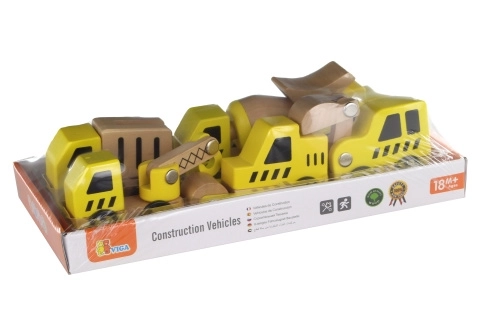 Set din lemn cu vehicule de construcții
