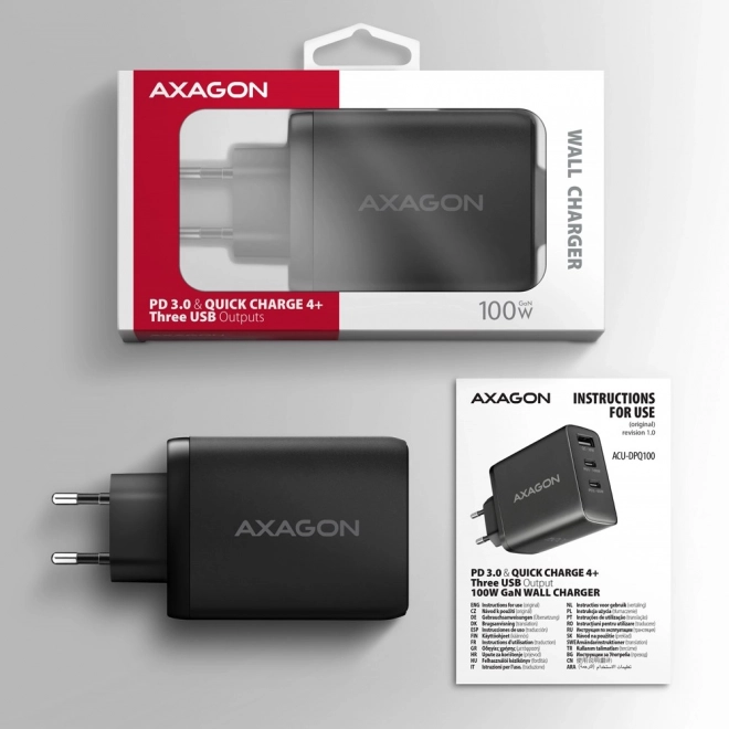 Încărcător GaN 100W cu 3 porturi AXAGON