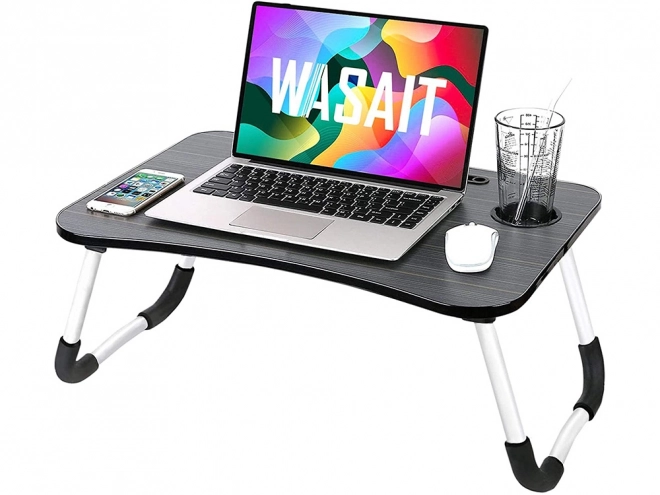 Măsuță pliabilă pentru laptop pentru pat, cu suport pentru cană și tabletă, neagră