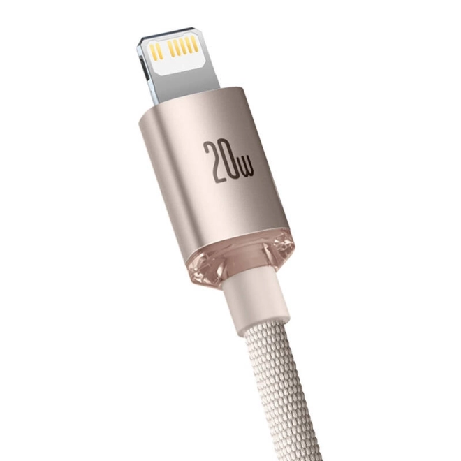 Cablu Baseus Crystal Shine USB-C la iP, 20W, 2m, roz