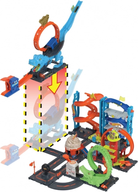 Hot Wheels City buclă T-Rex – pistă cascadorii cu mașinuță