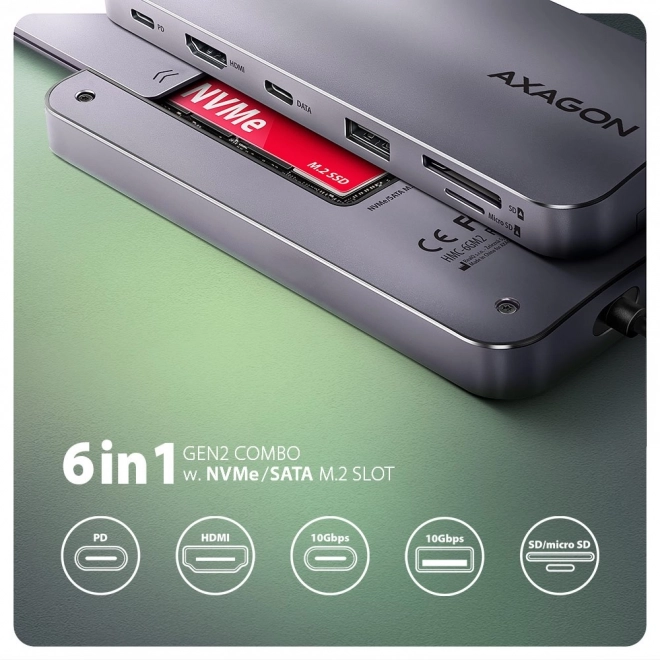 Hub USB-C 6-in-1 AXAGON cu M.2 și HDMI