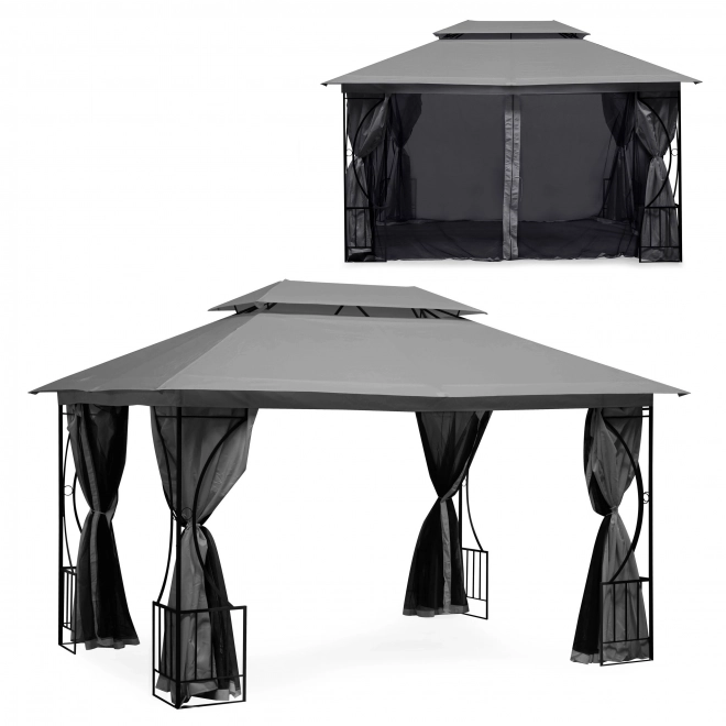 Cort pavilion de grădină 3x4m, plasă anti-țânțari și pereți plini