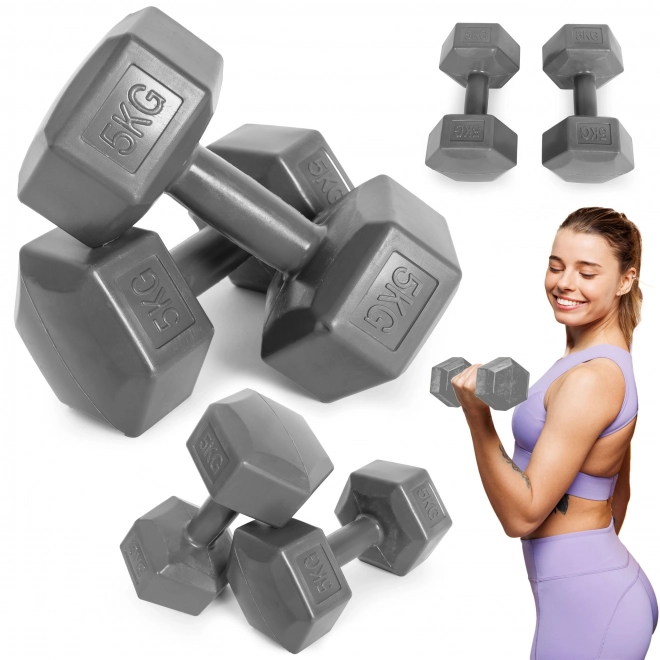 Set de gantere hexagonale 2x5 kg gri ModernHome