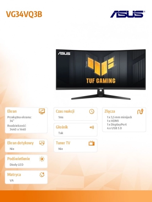 Monitor curbat 34 inch WQHD 180Hz TUF Gaming