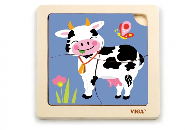 Puzzle din lemn cu 4 piese - Vaca
