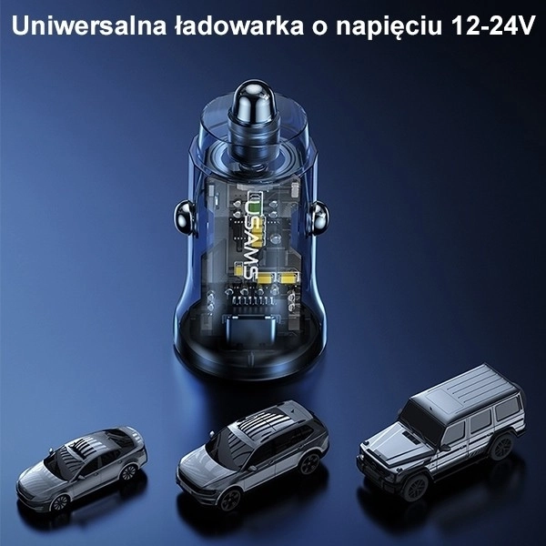 Încărcător auto 30W 1xUSB + 1xUSB-C Fast Charge