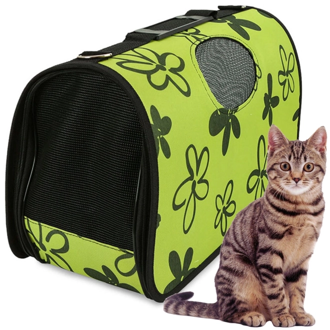 Geanta de transport pentru animale de companie verde cu model floral
