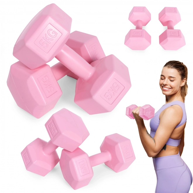 Set gantere cu o mână 2x5 kg roz ModernHome