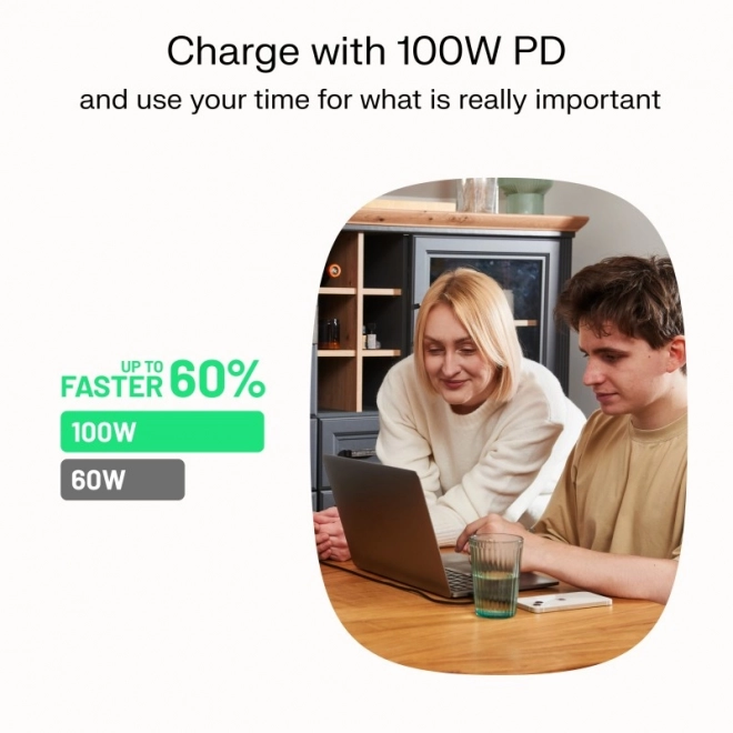 Cablu usb-c usb-c powerflex 100w silicon 1,2m alb