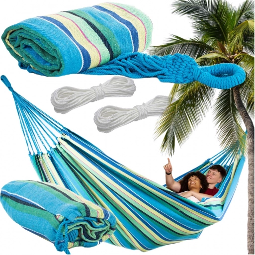 Hamac de grădină dublu XXL, dungat, 200 × 150 cm