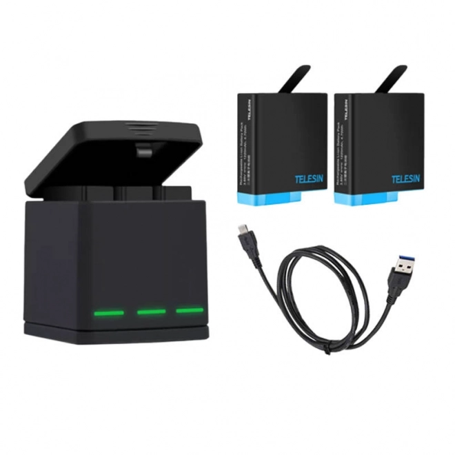 Cutie de încărcare cu trei sloturi Telesin pentru GoPro Hero 8 cu 2 baterii incluse