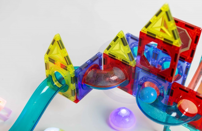 Set de construcție magnetic cu bile luminoase - 75 elemente