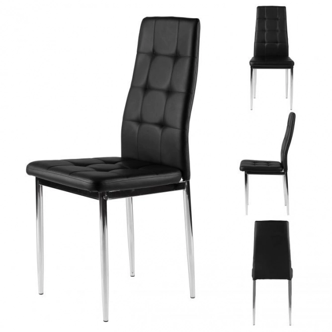 Set de 4 scaune negre pentru sufragerie și living cu tapițerie matlasată și picioare cromate