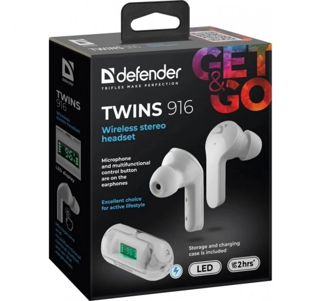 Căști wireless Twins 916 albă cu microfon