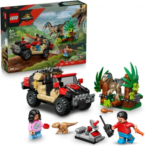 lego jurassic world evadare de la raptor cu mașina de teren