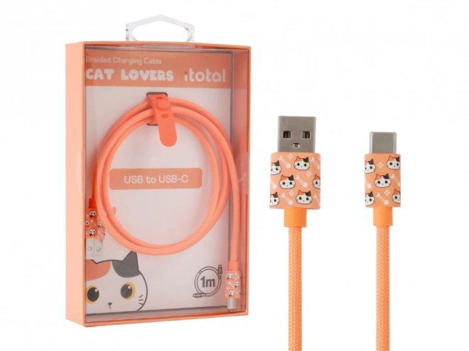 Cablu USB-C cu pisică portocalie