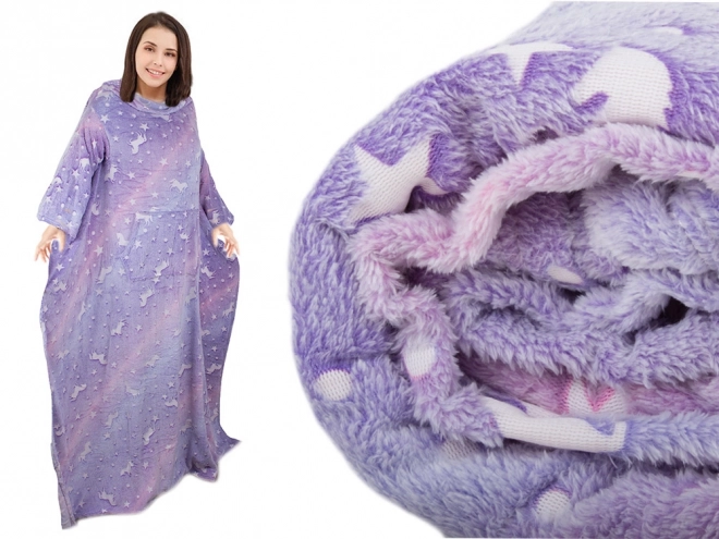 Pătură cu mâneci fleece cald sweatshirt halat neon – violet