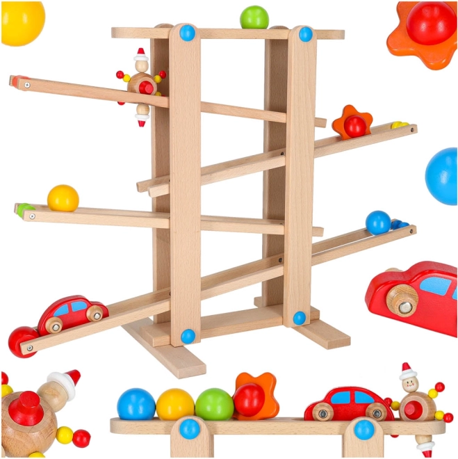 Set montessori XXL cu pistă pentru bile din lemn