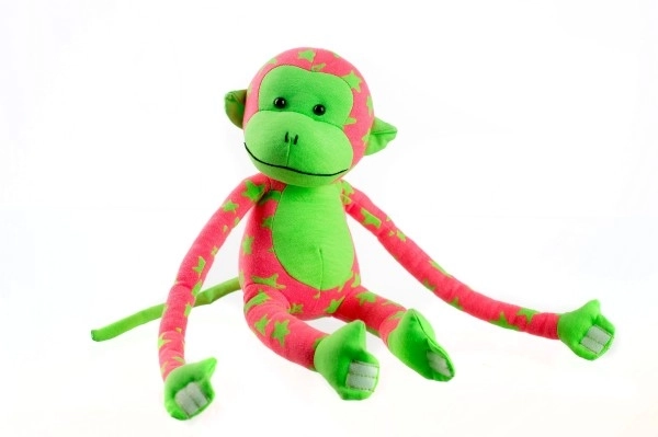 Maimuță de pluș care strălucește în întuneric 45x14cm roz/verde în cutie