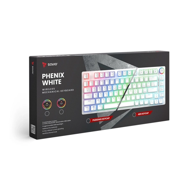 Tastatură mecanică wireless Phenix White cu Gateron Red Pro Pudding