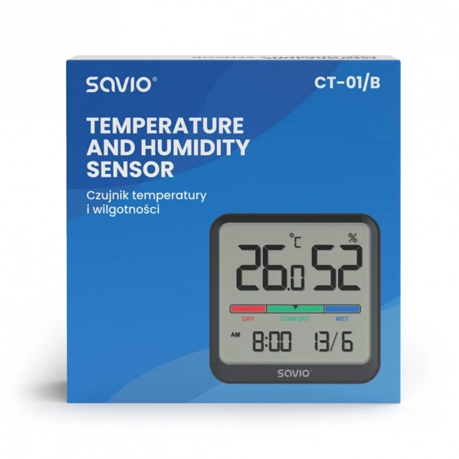 Senzor de temperatură și umiditate, pentru utilizare în interior, afișaj LCD, ceas, dată, mâner cu magnet, CT-01 – Negru