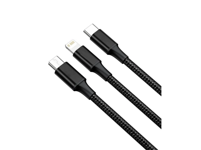3in1 cablu usb pentru telefon cablu fulger iphone micro usb tip-c 1,2 m – Negru