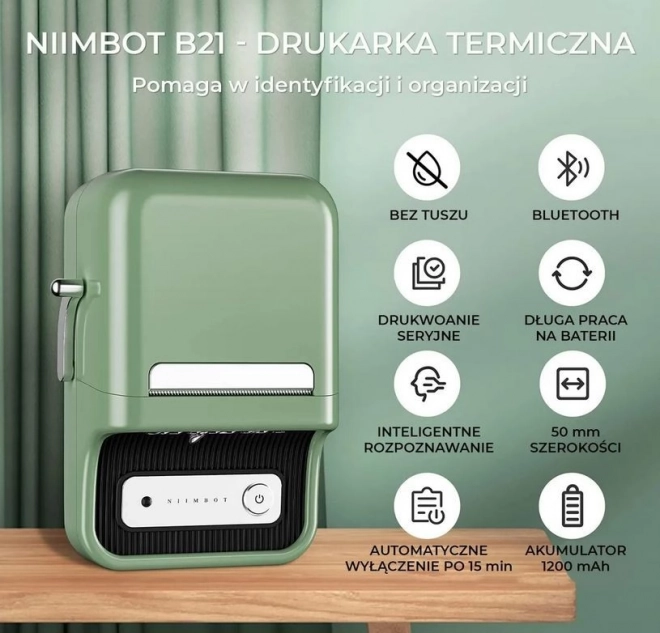 Imprimantă portabilă de etichete cu imprimare termică, culoare verde
