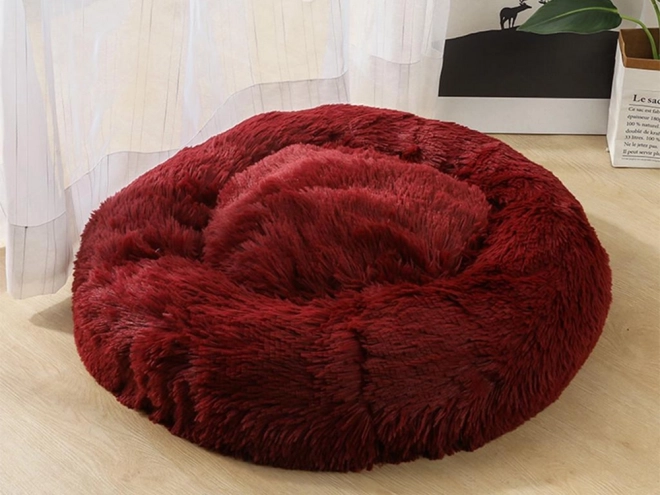Pisică pufoasă pat moale canapea pernă 80 cm – burgundy