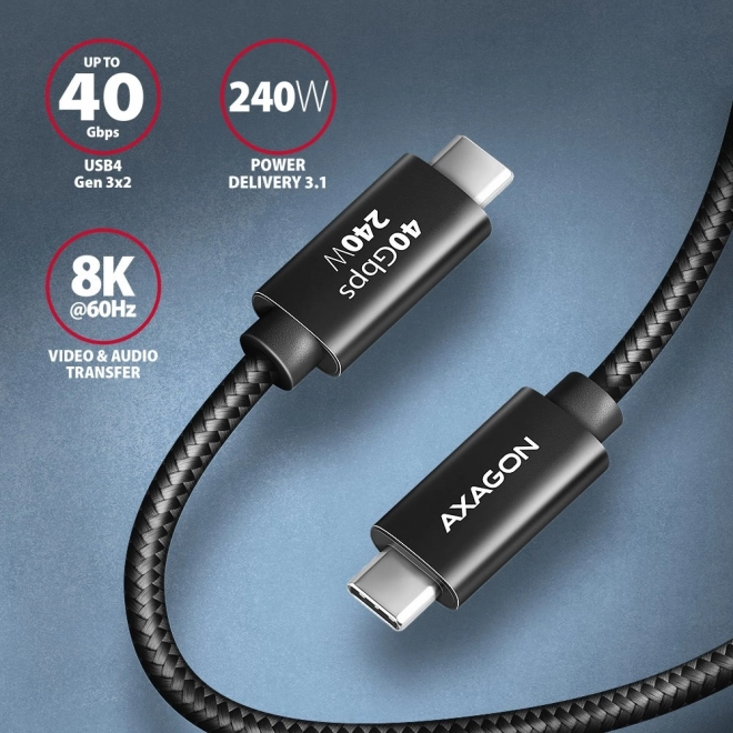 Cablu USB-C la USB-C, 1m, 240W, 8K HD, Negru