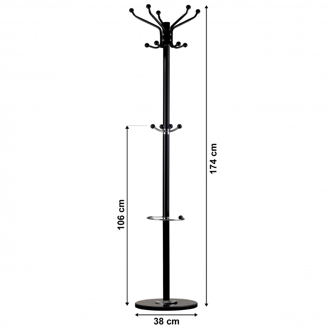 Cuier de haine ModernHome cu 16 cârlige negru