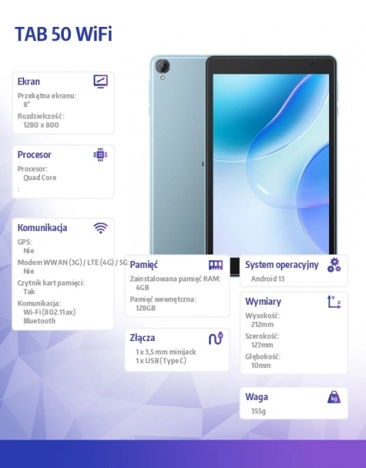 Tablet WiFi 8 inch 4/128GB 5580 mAh Albastru