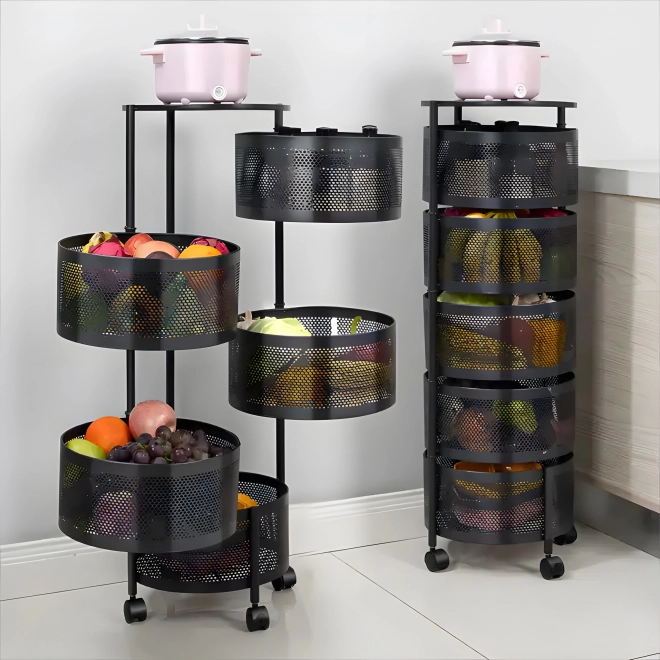 Organizator bucătărie cu etajere rotative, 5 nivele, metal, ModernHome