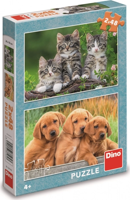 Puzzle câini și pisici 2x48 piese