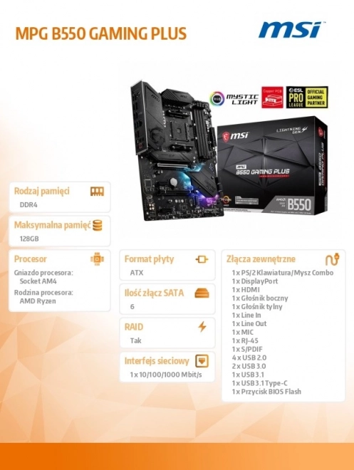 Placă de bază de gaming cu iluminare RGB