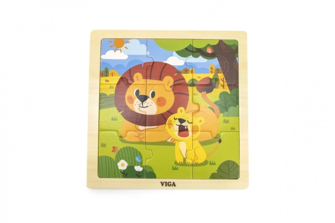 Puzzle din lemn cu 9 piese Leii