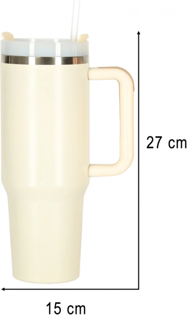 Cana termică crem cu pai și mâner 1200 ml