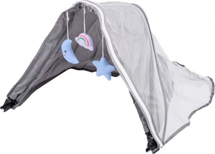 Copertină cu plasă anti-insecte și jucării suspendate