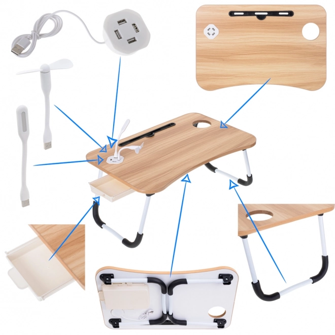 Masă pliabilă pentru laptop cu suport USB
