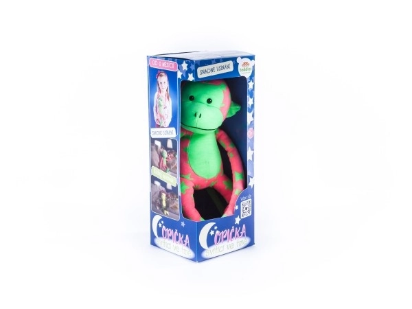 Maimuță de pluș care strălucește în întuneric 45x14cm roz/verde în cutie