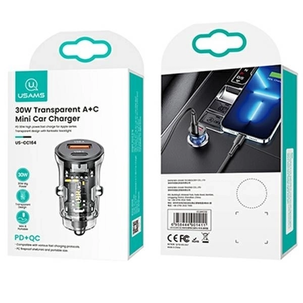 Încărcător auto 30W 1xUSB + 1xUSB-C Fast Charge