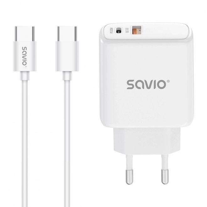 Încărcător Savio 30W Quick Charge Power Delivery Alb cu Cablu