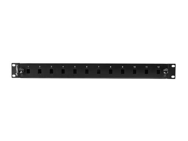 Przełącznica rack 19 pentru fibră optică cu 12 porturi SC simplex sau 12 LC duplex, neagră, cu accesorii