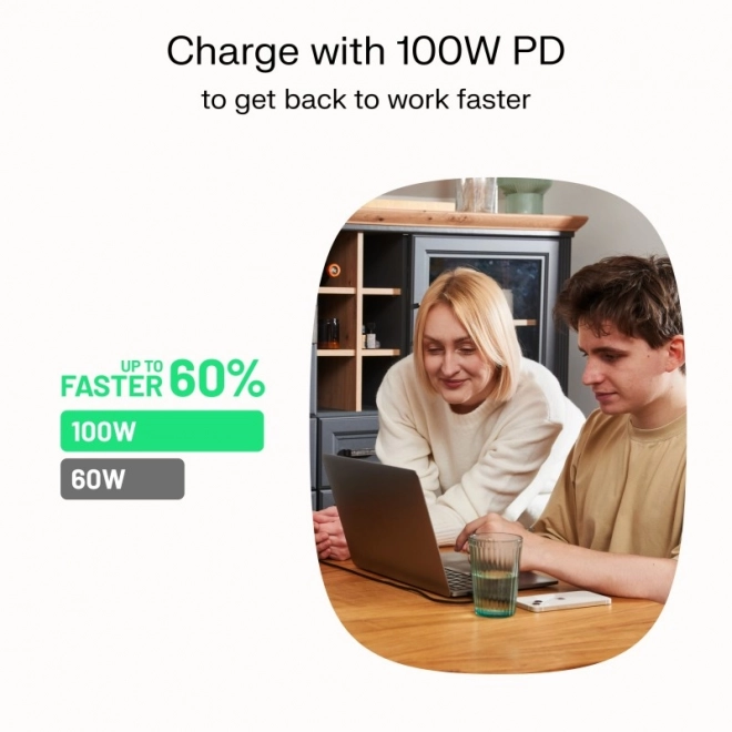 Cablu USB-C la USB-C PowerStream 100W alb împletit 1,2m
