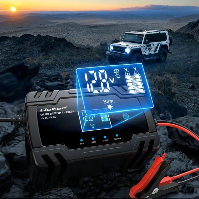 Încărcător inteligent microprocesor 12V/8A și 24V/4A cu funcție de reparație pentru acumulator AGM GEL